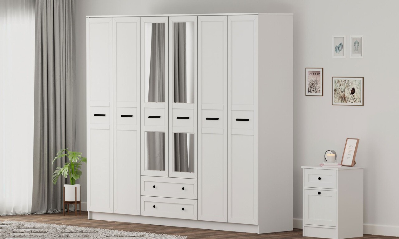 Dulap pentru haine, Hanah Home, Rb-168-01-012, 210x184x52 cm, Alb mat - imagine 6